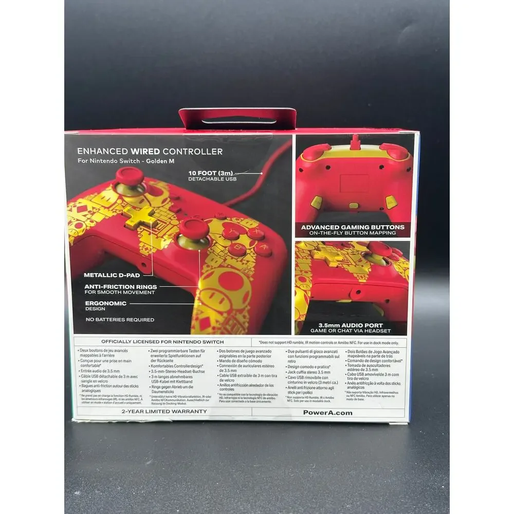 Nintendo Switch PowerA Super Mario Wired Controller Red Gold Official Licensed